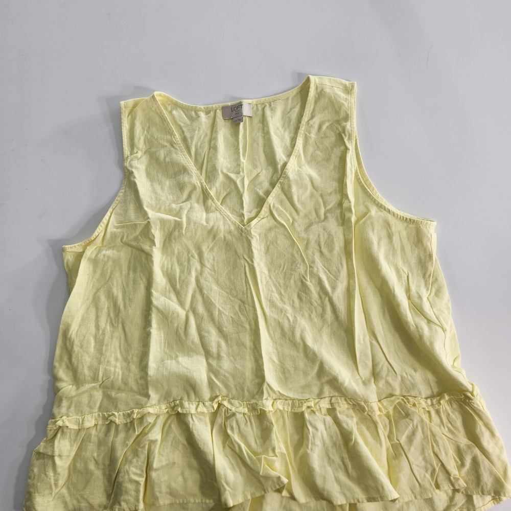 Loft Outlet Women's Top Blouse Size LP Petite yellow Sleeveless linen blend 01